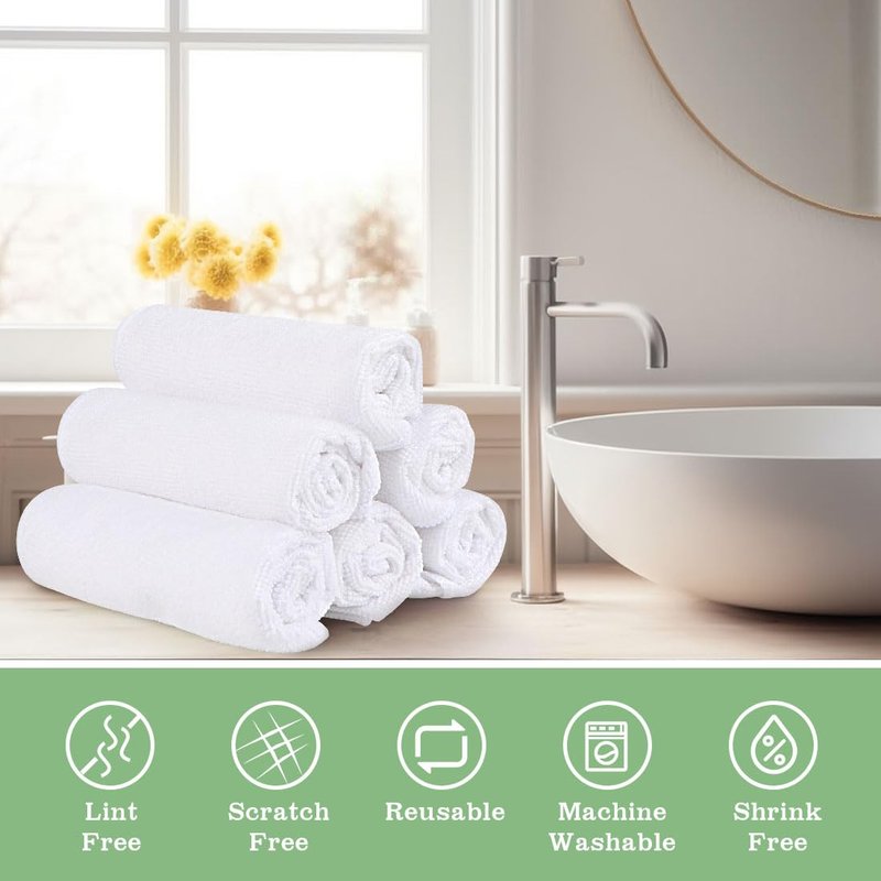 UNIMADE Washcloths - 20 Pack - Face Towels (12" x 12"), Highly Soft Wash Cloths and Hand Towels, Fast Drying Multi-Purpose Microfiber Cleansing Cloths for Bathroom, Hotel, Spa, and Salon - White