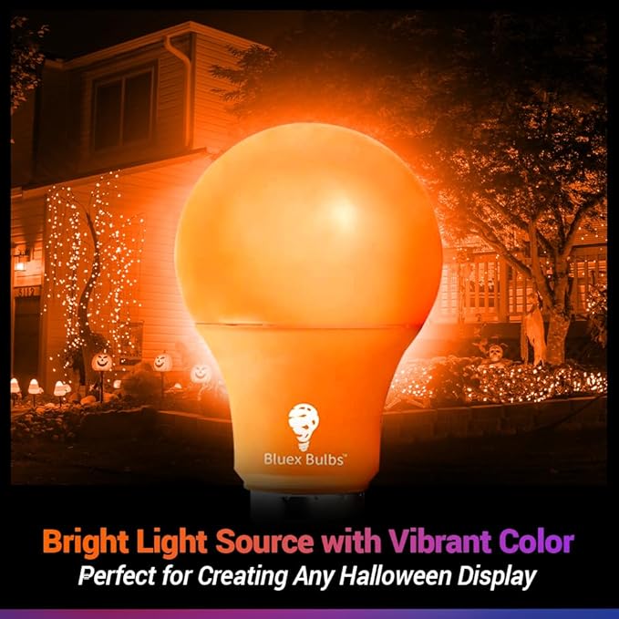 Bluex Bulbs 2 Pack Bluex LED A19 Orange Light Bulb - 9W (50Watt Equivalent) - E26 Base LED Orange Bulb, Party Decoration, Porch, Home Lighting, Holiday Lighting, Decorative Illumination