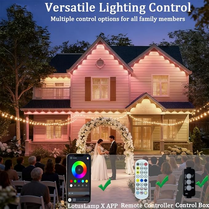 Permanent Outdoor Lights,Smart Outdoor Christmas Lights with IC+RGB 20 LED, IP67 Waterproof Eaves Lighting with 213 Modes for Holiday,Party, Daily, APP/Remote Control