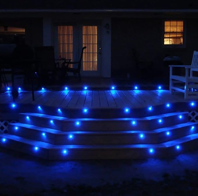 0.7" Tiny Recessed LED Deck Lighting Kits 12V Blue Waterproof IP67,Led In Ground Lights for Steps,Stair,Patio,Floor,Pool Deck,Kitchen,Outdoor Low Voltage LED Landscape Lighting(20Pcs)