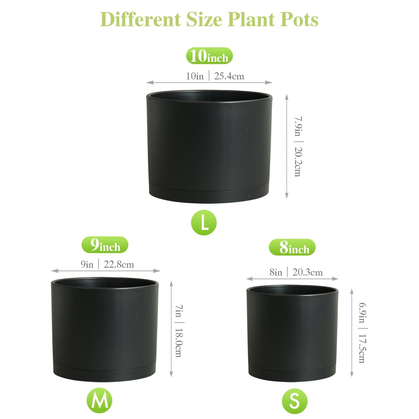 DGJDLWHX Large Plant Pots Set of 3 – 8", 9", 10" Indoor Flower Pots with Drainage Holes and Saucers, Big Planters for Monstera, Fiddle Leaf Fig, Snake Plant – 5 Colors