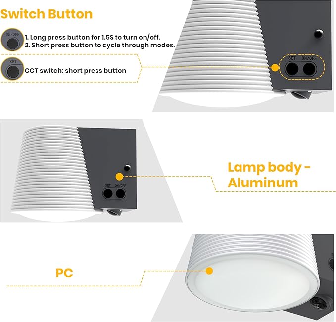 Outdoor Light Fixture, AC/Solar Hybrid Charging Porch Light Outdoor Dimmable, 2700K/4000K/6500K, PIR Motion Sensor, 1000LM Outdoors Sconce Lights Waterproof for Door Yard Garage, White,1pcs