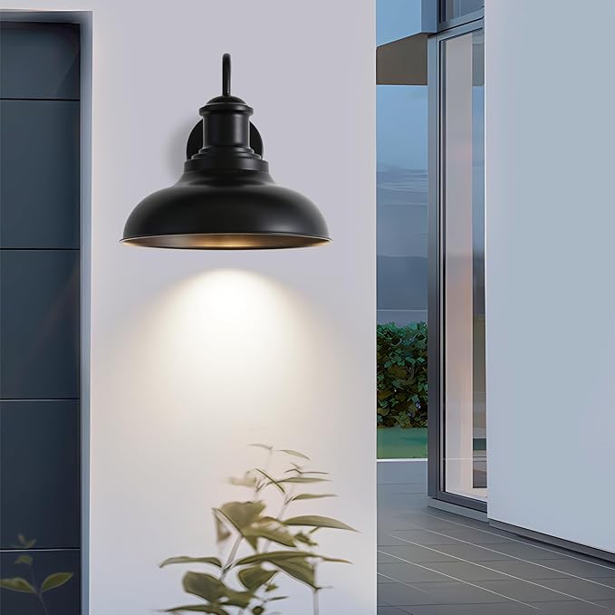 Motion Sensor Outdoor Lights,12“ Large Exterior Farmhouse Wall Mounted Lamp,E26 Barn Lights with Gooseneck,Vintage Matte Black Outside Sconce,Anti-Rust Waterproof Porch Light for House Garage