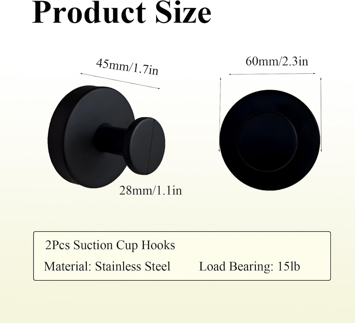 Skiennix Suction Cup Hooks - Stainless Steel Towel Holders for Bathroom & Kitchen | 2 Pack, Matte Black