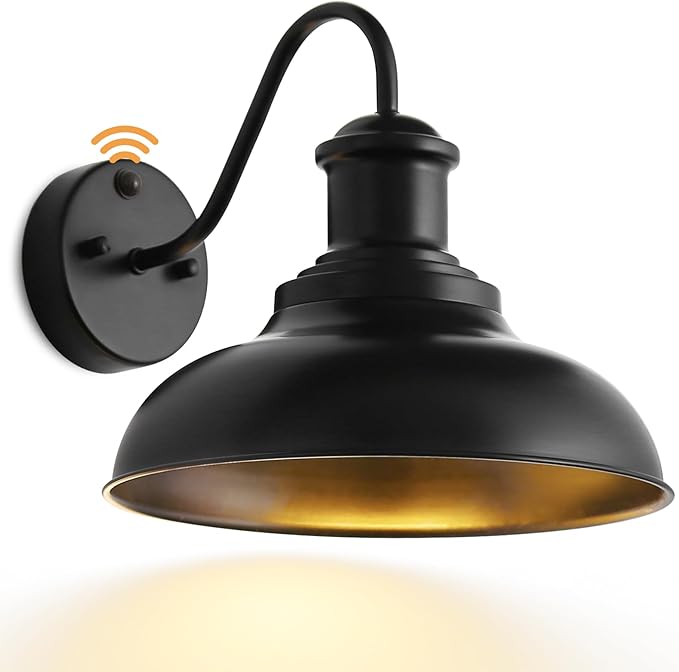 Motion Sensor Outdoor Lights,12“ Large Exterior Farmhouse Wall Mounted Lamp,E26 Barn Lights with Gooseneck,Vintage Matte Black Outside Sconce,Anti-Rust Waterproof Porch Light for House Garage