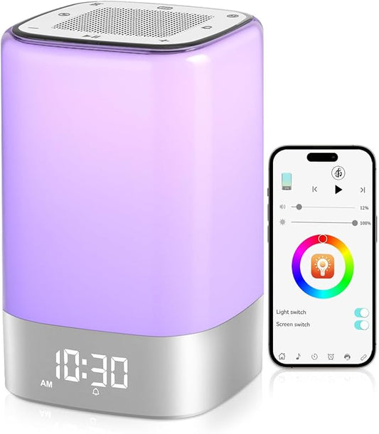 Sound Machine White Noise Machine with 32 Soothing Sounds, Bluetooth Speaker Alarm Clocks for Bedrooms with Wake up Light, Night Light for Kids, App Control Birthday Gifts for Teenage Girls Boys Women