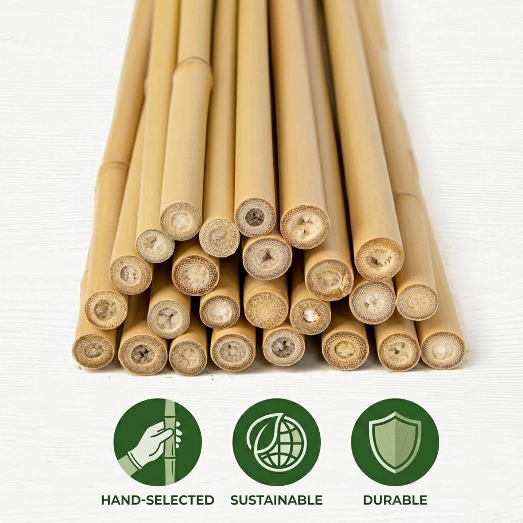 Plant Stakes Natural Bamboo Sticks - 25 Pcs Bamboo Garden Stakes for Plants 3 FT Plant Support Sticks with Twist Ties for Tomatoes Beans Orchid Flowers Indoor Outdoor Potted Climbing Plants