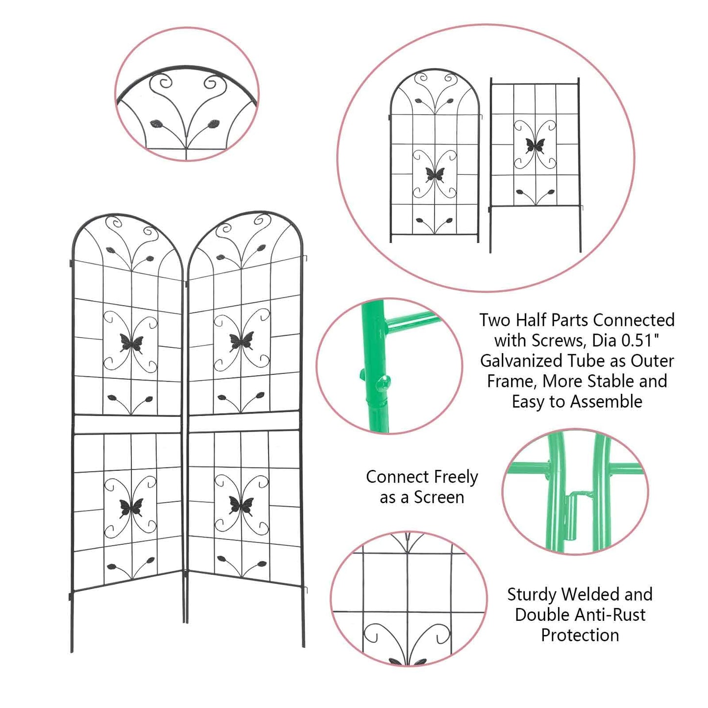 2 Pack Garden Trellis for Climbing Plants 86.7'' x 19.7''，Black Metal Garden Trellis，Heavy Duty Rustproof Plant Trellis for Rose Vine Vegetable