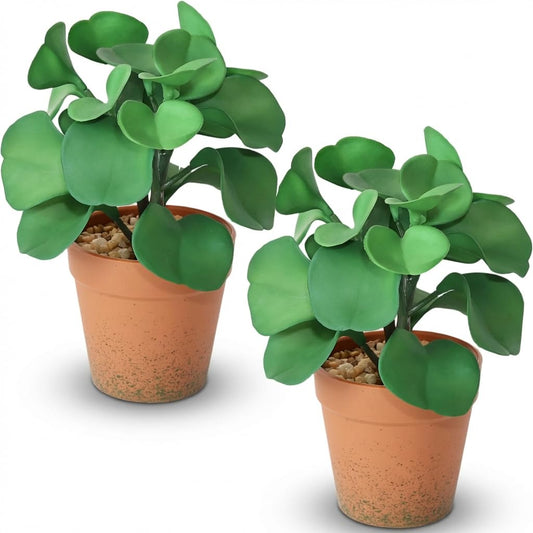 Fawairyc 2 Pack Artificial Potted Plant,8 inch Small Realistic Faux Peperomia Leaves for Farmhouse Desk Indoor Decor, Fake Greenery for Office Table Kitchen Bathroom and Bedroom Decor(Green)