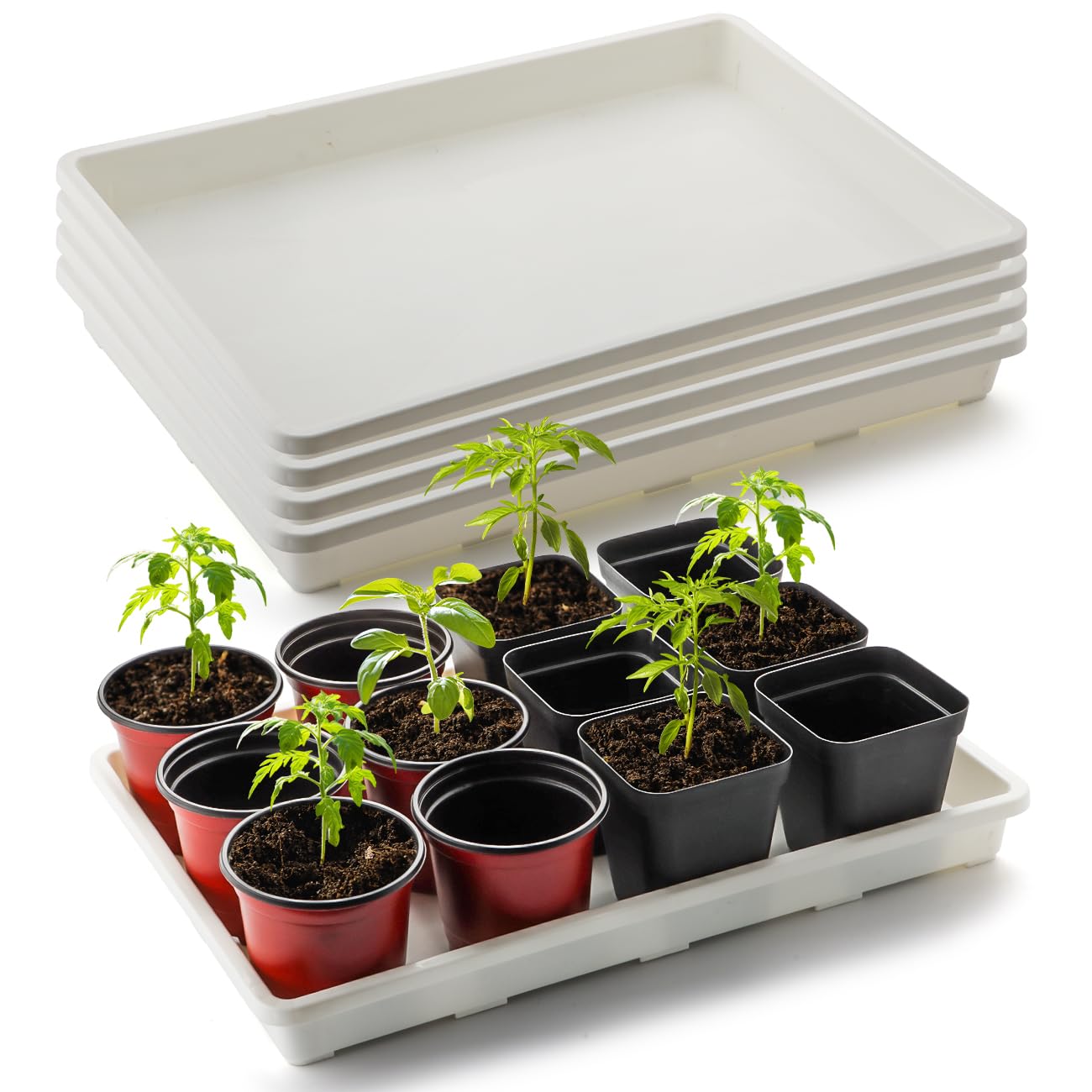 RooTrimmer 5 Pack Nursery Pot Tray, Carrying and Holding Plant Tray for Pot 24 Cell Carrying Holder Drainage Watering Plant Tray (White)