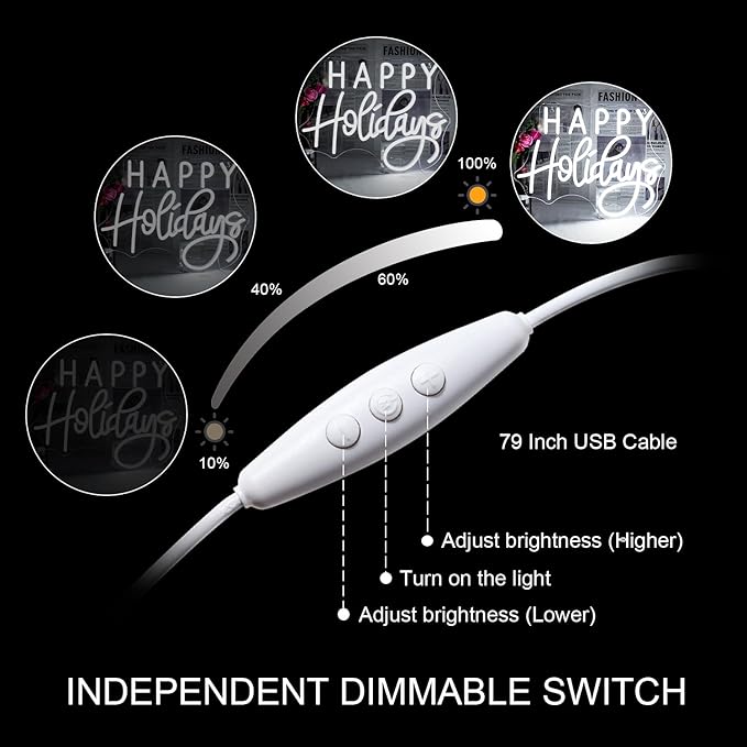 Horseneon Happy Holidays Neon Sign, Merry Christmas Neon Sign for Wall Decor, LED Sign with USB Powered for Party, Home, Bedroom, Living Room, Bar