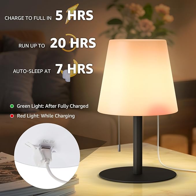 uuffoo Shower Lamp Waterproof Warm White & RGB Shower Light Dimmable LED Rechargeable Table Lamp Cordless Outdoor Lamps Portable for Indoor Outdoor Bathroom Home Patio H9.8in D6.3in (Black)