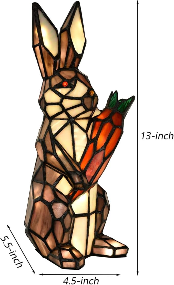 Bieye L10947 Bunny Holds Carrot Tiffany Style Stained Glass Accent Table Lamp for Easter Decor (Purple)