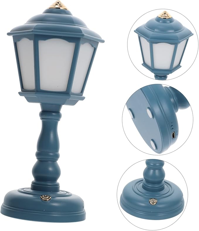 Healifty Vintage USB Rechargeable Table Lamp Level Dimmable Mini Night Light for Bedroom Decor Eye Caring Creative Retro Style Decorative Tabletop Lamp Compact Space Saving Design in Blue