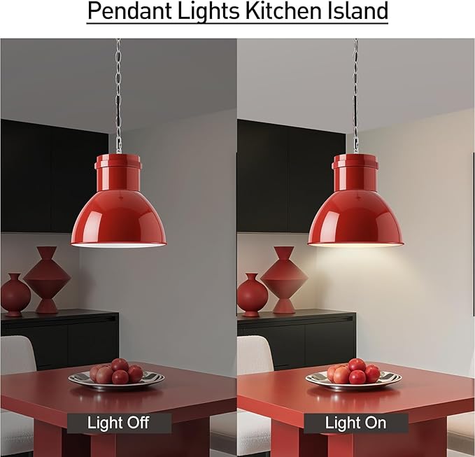 BoostArea Red Pendant Lights Kitchen Island, 10.6" Large Metal Shade and 71'' Adjustable Height, Mid Century Modern Pendant Light fixtures,Hanging Pendant Lighting for Christmas Decor/Lighting,No Bulb