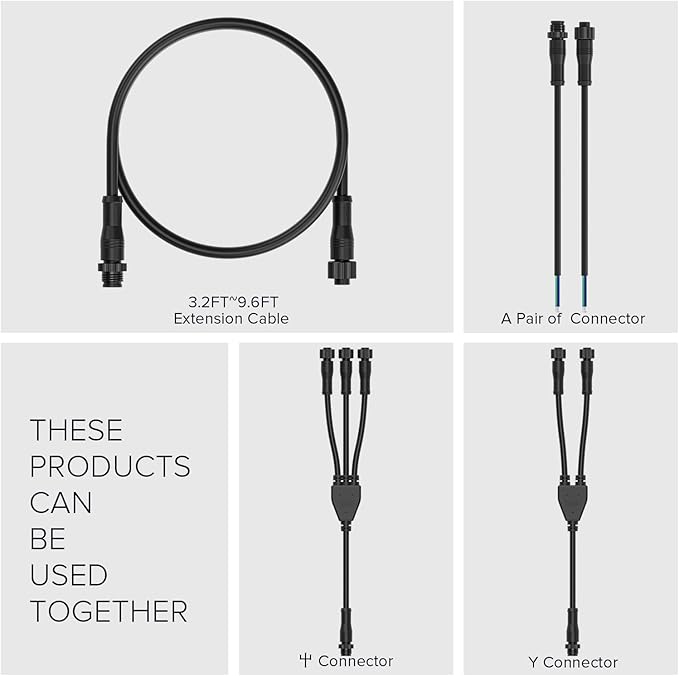 BTF-LIGHTING 3 Core 3 pin Small Size IP68 Y Shape 1 Male-Divided-3 Female Spillter Connctor Black Plastics 18AWG 15mm Metal Metal Nut Support All BTF-LIGHTING 3 pin Small Size IP68 Connector