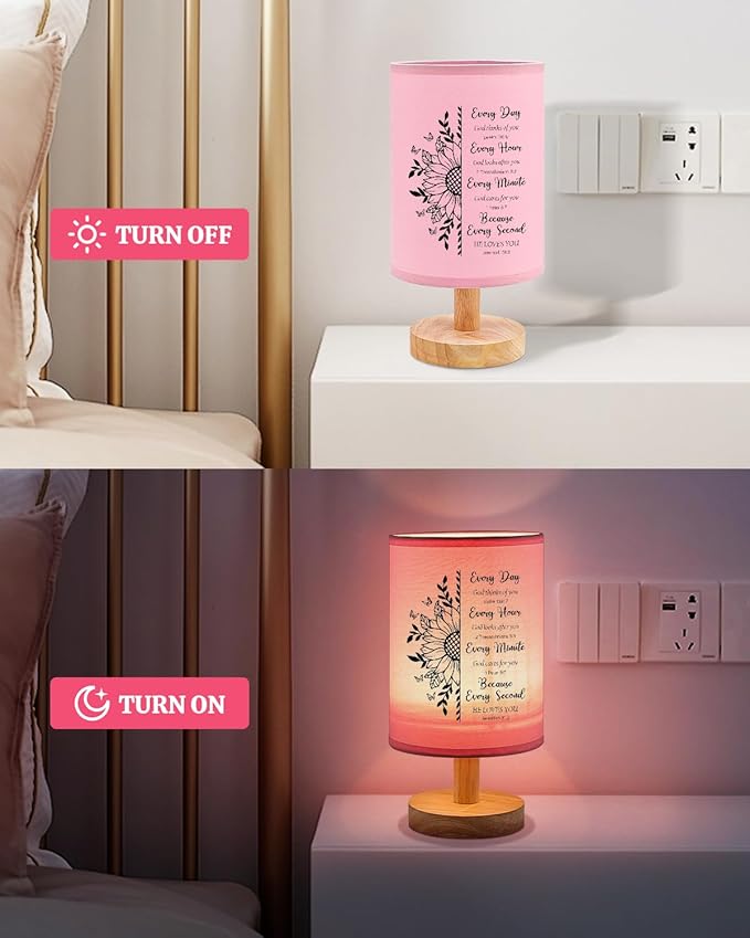 Christian Gifts for Women Table Lamp, Religious Gifts for Women with Bible Verse Prayer Inspirational Gift Fabric Lamp Spiritual Gifts for Friend (Pink)