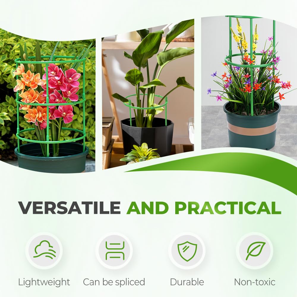 Plant Support Stakes for Indoor & Outdoor Plants, Small Half-Round Plant Stem Supports, Stackable Plastic Trellis Cages for Flower Pots, Peony, Hydrangea, Monstera, Tomato, Leafy Plants (15 Layer)