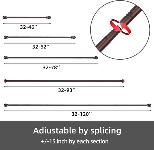 GXOACKJ Curtain Rods - Heavy Duty 5/8 Inch Metal Set for Windows 32 to 48 Inch - 2 Pack Brown