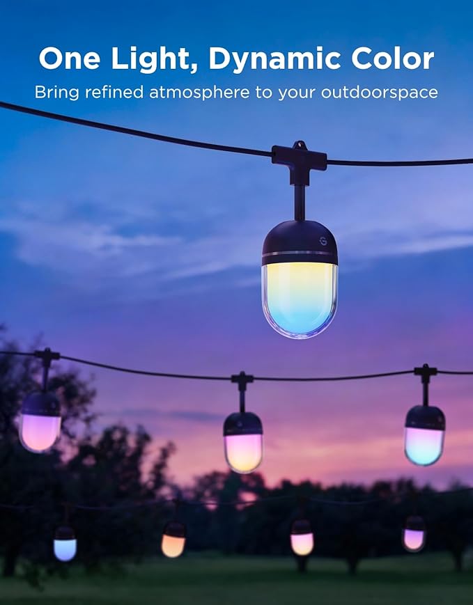 Govee Outdoor Chromatic String Lights, 65.6ft RGBIC Outdoor Lights with 55 Uni-IC Control LED Bulbs, 111+ Scene Modes, IP67 Waterproof, String lights compatible with Alexa, Google, Matter, App Control