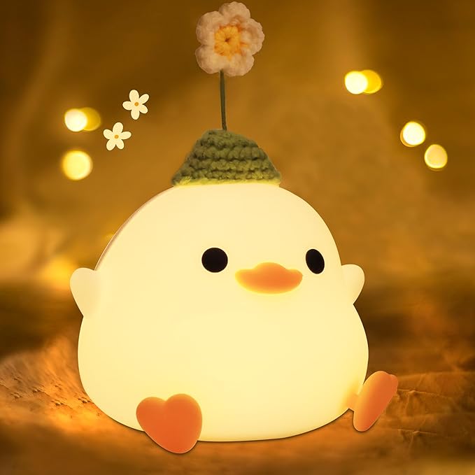 Dodo Duck Night Light, Cute Flower Duck Nursery Lamp, Portable USB Rechargeable Timer Dimmable, Silicone LED Bedside Nightlight, Best Home Bedroom Decor Gift to Kids