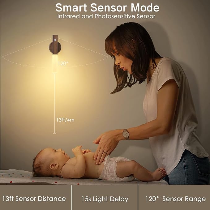 Montford Battery Operated Wall Sconces, Wooden Motion Sensor Night Light Rechargeable Wall Sconce, LED Magnetic Battery Powered Wall Sconce