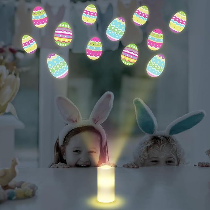 Baquler Easter Egg Projector Light Decor Easter Flameless Candle Spring Home Decor LED Candle Battery Operated Night Light with Remote and Timer Egg Hunt Party Basket Gifts for Spring Farmhouse Table