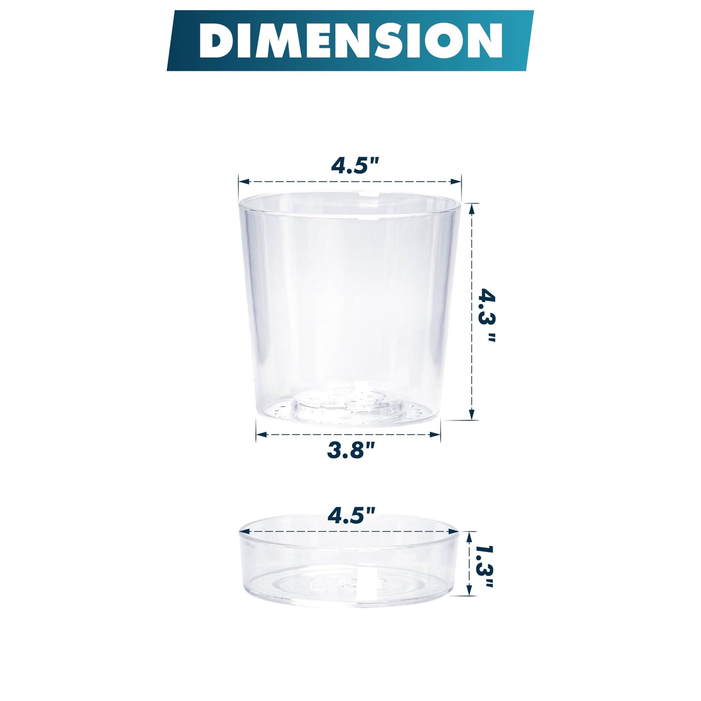 Phoenix Vine 4.5 Inch Clear Acrylic Planter Pot with Tray, Orchid Pot with Drainage Holes, Deep Saucer for Bottom Watering, Transparent Containers for Indoor Plants, Herbs, Set of 3, 91-A-E-3