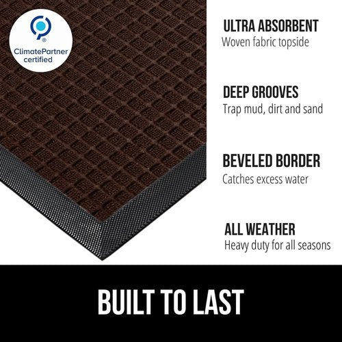 GORILLA GRIP Waterproof All-Season WeatherMAX Doormat - 35x23 Natural Rubber, Stain & Fade Resistant, Easy Clean