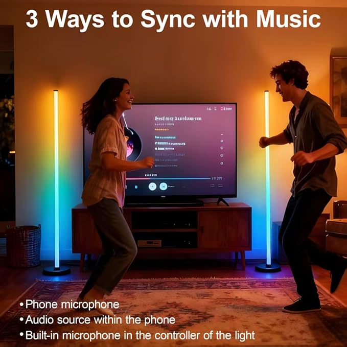 Led Corner Floor Lamp USB Powered, IC+RGBW Music Sync Color Changing Led Lamp with App & Remote Control, Timer Setting, Standing Lamps for Living Room Lamp Bedroom Gaming Party, 2 Pack