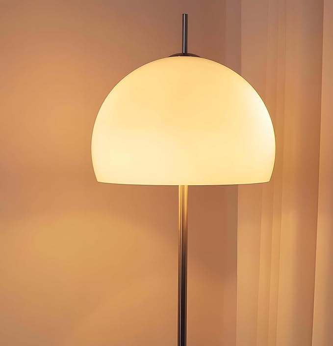 Bofea-White Floor Lamps for Living Room,Modern Milk Glass Standing Lamp with Foot Switch,3 Color Temperature Couch Reading Floor Lamp,Nightstand Light,Chrome Pole Tall Lamp,Mushroom Lights for Bedroom