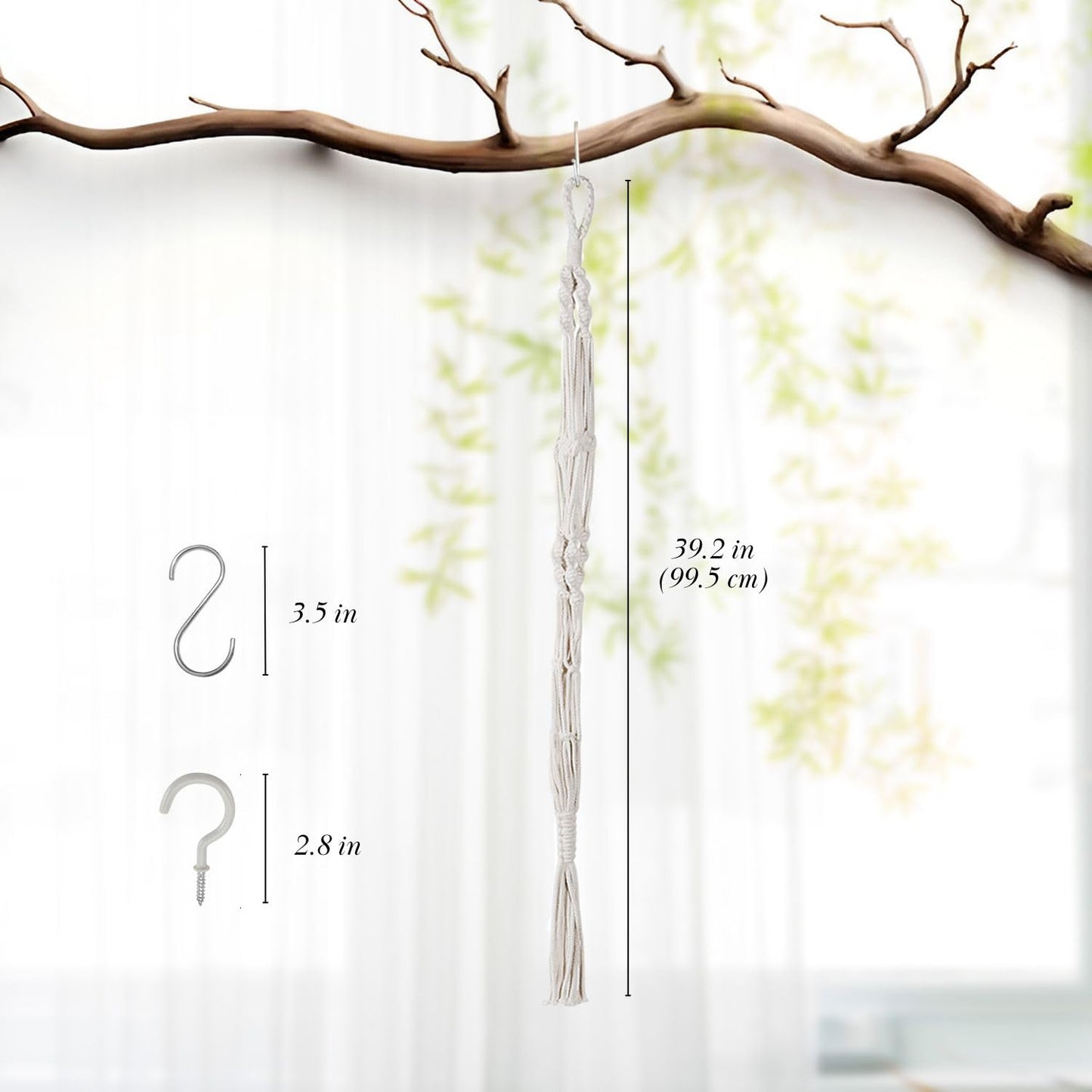 Flexzion 2 Pack White Macrame Plant Hanger - 41 Inch Macrame Hanging Planter with C & S Hooks - Indoor Hanging Plant Holder with Woven Cotton Rope for Home Decor (Plant Pot Not Included)