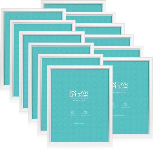 LaVie Home 8x10 Picture Frames - Set of 12 Classic White Frames for Wall Mount Display