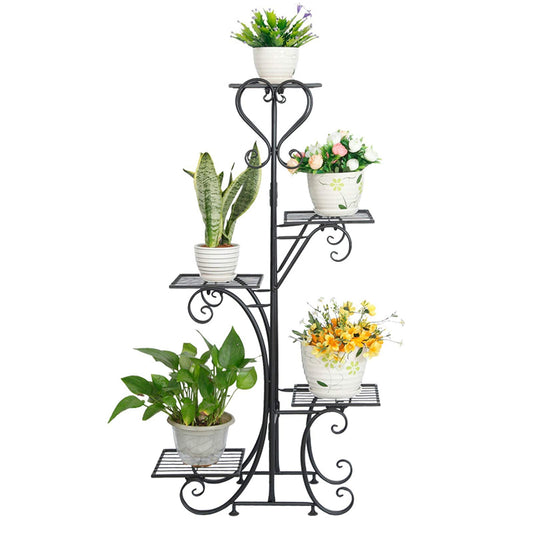 EEYBLAEEY 5 Tier Metal Plant Stand Indoor Outdoor, Upgraded Tall Iron Spiral Corner Plant Shelf- Tiered Storage Flower Pot Holder Display Organizer for Balconies, Living Rooms, Courtyards, Gardens