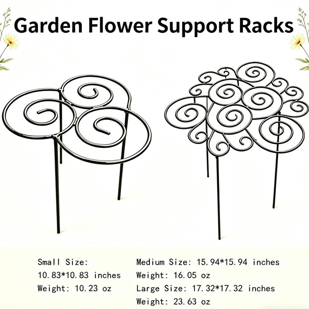 Metal Plant Support Ring for Garden, Peony Cage Stand, Indoor Pots, Flower Hoop, Decorative Grow Through Rings, Stackable Houseplant Stake, Dahlia Cage, Outdoor Orchid Clip(2PCS,Medium)