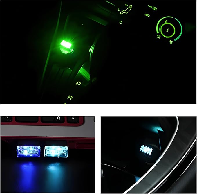 4 PCS USB LED Car Interior Atmosphere Lamp, Mini Night Light Plug-In Trunk Ambient Lighting Kit, Portable USB Interface LED Lamp Interior Decoration for Vehicle Home Office (Green)