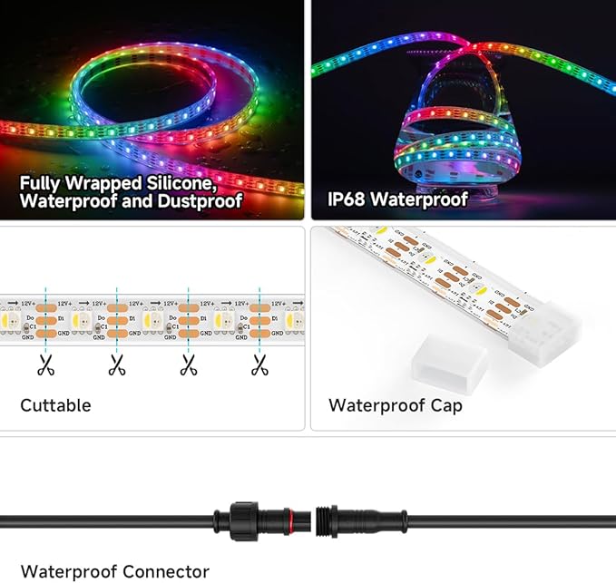 BTF-LIGHTING SK6812(Similar WS2812B) RGBW RGB+Warm White(3000K) Individually Addressable DC12V 16.4FT 60LED/m 4 Colors in 1 Light Dream LED Strip IP68 White PCB(No Adapter or Controller)