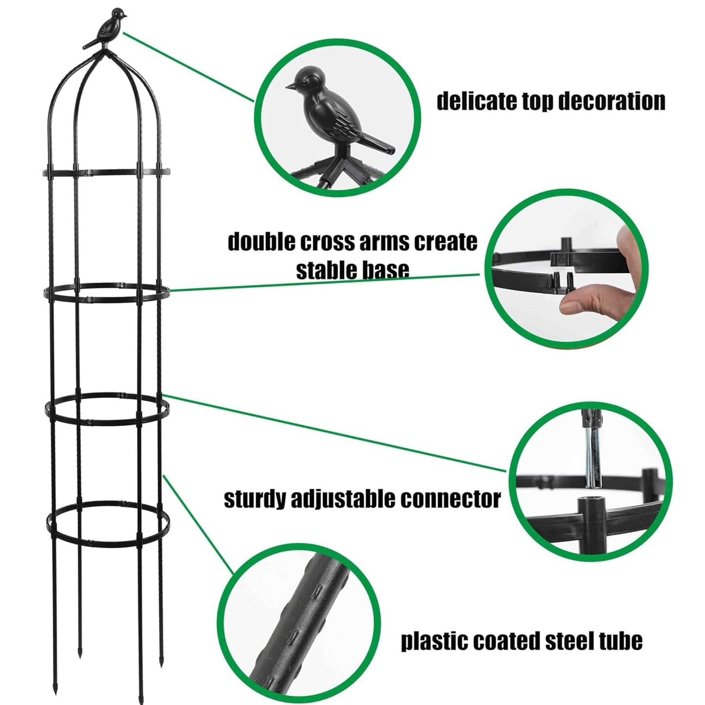 2-Pack 6FT Garden Obelisk Trellis for Climbing Plants,70”Metal Plant Support Tower, Heavy Duty Thickened Tube,Rustproof Black Flower Stand for Vines, Roses, Outdoor & Indoor Use