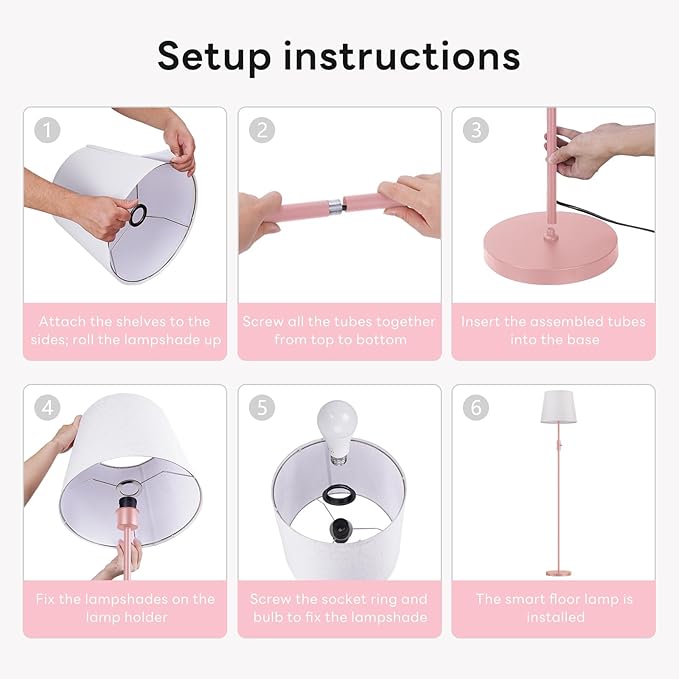 Smart Floor Lamp with RGBCW Color Change Bulb, Compatible with Alexa, Siri, Google Voice & App Control, Standing Lamp with Linen Shade, Tall Lamp for Living Room, Bedroom, Office,Pink