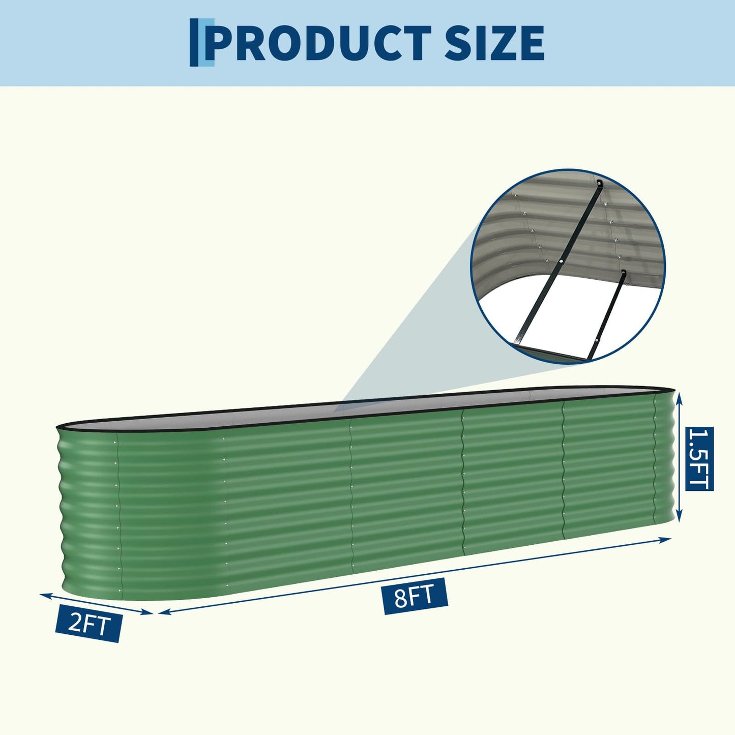 Garvee 2 Pack 8x2x2ft Galvanized Raised Garden Bed Kit, Oval Metal Planter Boxes with Anti-Cut Safety Edges, Rust-Resistant Deep Root Planters for Outdoor Vegetables, Flowers, Herbs, Green