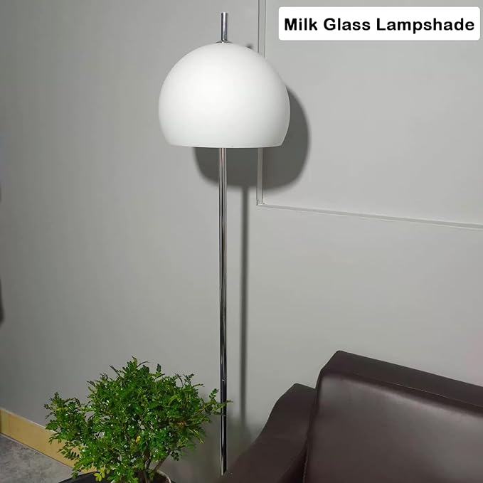 Bofea-White Floor Lamps for Living Room,Modern Milk Glass Standing Lamp with Foot Switch,3 Color Temperature Couch Reading Floor Lamp,Nightstand Light,Chrome Pole Tall Lamp,Mushroom Lights for Bedroom