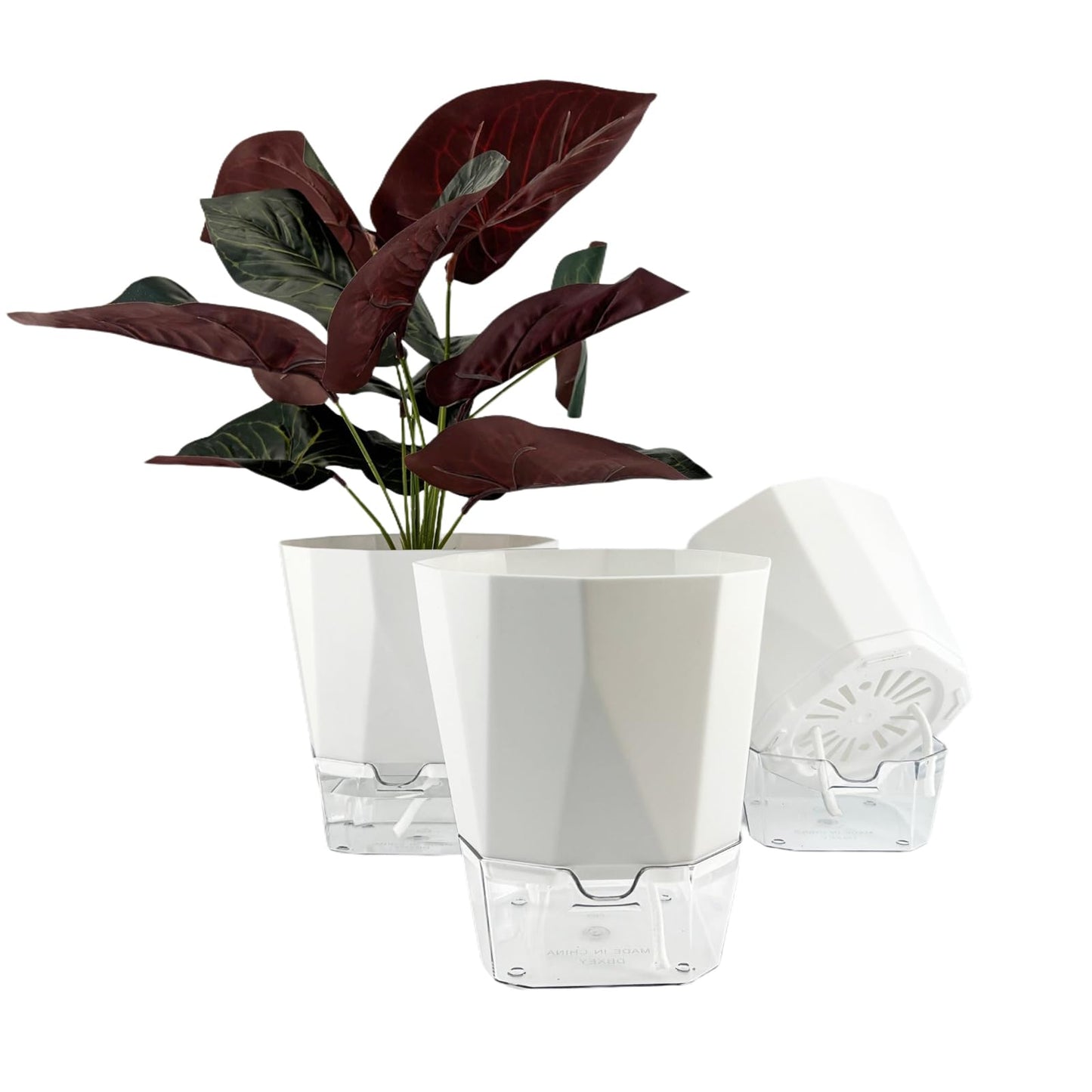 BovcTrraann 3 Packs Self Watering Plant Pots, Plastic Flower Pots with Drainage Hole and Saucer, Self Watering Planters for Indoor Outdoor Garden Plants, African Violet, Herbs (White, 6.7")