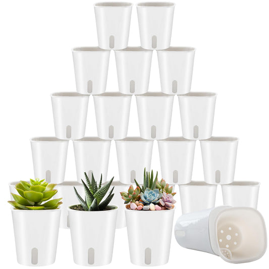 QUYLIXX 24 Pcs Self Watering Pots for Indoor Plants, 3 Inch White Plastic Self Watering Planters with Water Level Indicator - Perfect for Succulents