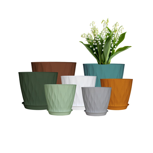 LESOASIS 7/6.5/6/5.5/5/4.5/4 inch Plastic Plant Pots, 7 Pack Flower Planter for Indoor Outdoor Plant, Planters with Drainage Holes and Trays (Colorful)