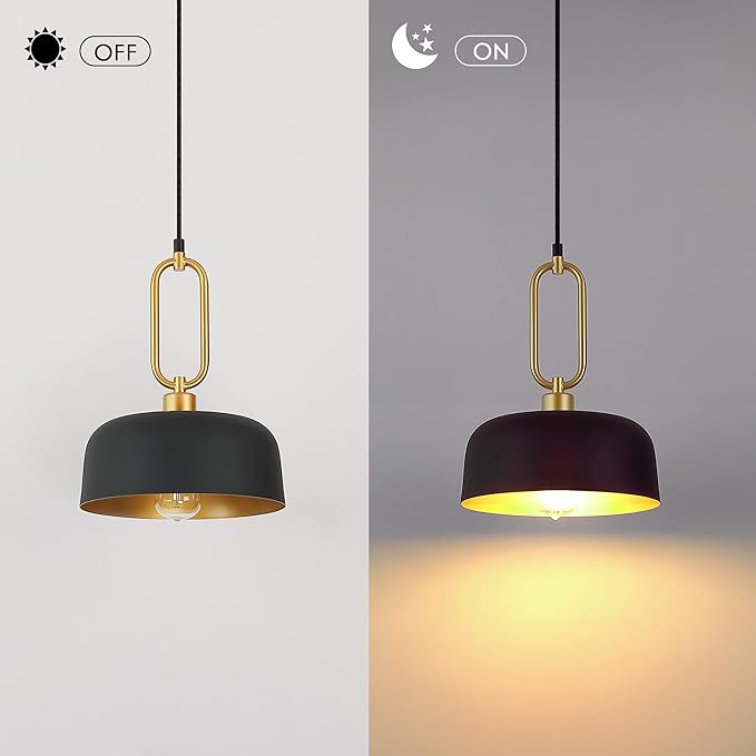 Industrial Pendant Lighting Fixture, 2-Pack Black Farmhouse Pendant Light, Vintage Hanging Ceiling Lights Fixture for Kitchen Island Hallway Dining Room 2 Pack