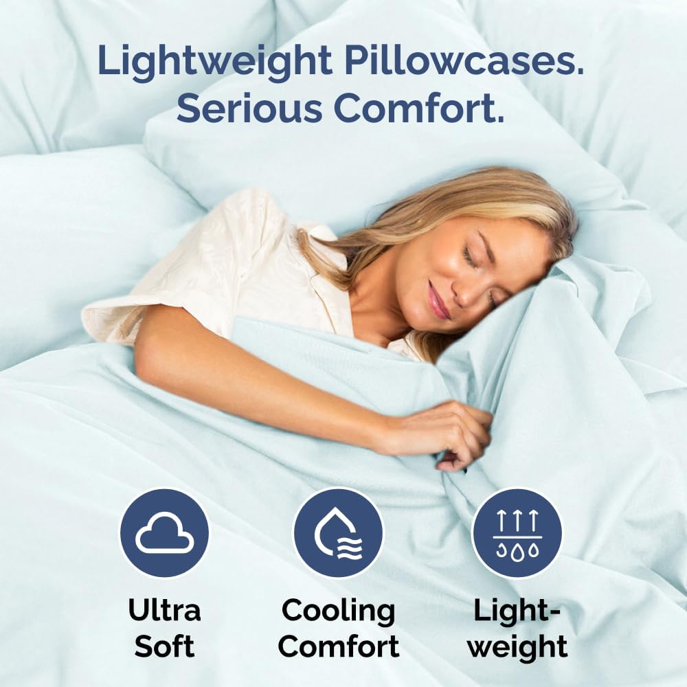 Skiennix Queen Pillow Cases Set of 2 - Ultra Soft Hotel Quality - Wrinkle Free & Stain Resistant - Ice Blue