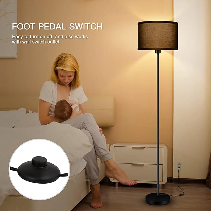 Floor Lamps for Living Room, Modern Standing Lamp, Black Lamp Shades, Foot Switch, Simple Pole Lamps Corner Lamp for Bedroom,Office, Living Room, Den, Bright Reading Floor Lamp(Without Bulb)