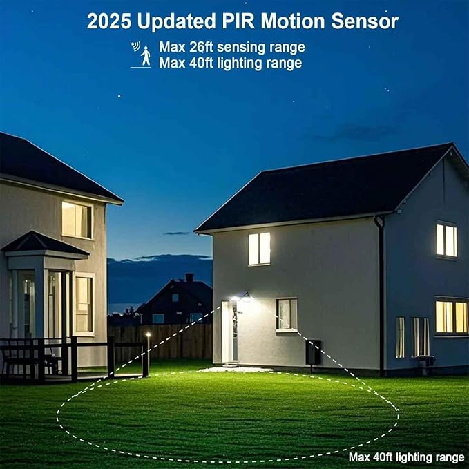 EMANER Motion Solar Lights Outdoor, Solar Floodlight, Stay On or Motion Sensor Mode, Dusk to Dawn Security Light, Landscape Spotlights for Garage Fence Driveway Solar Powered, 2-Pack