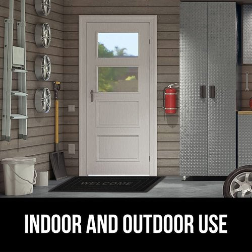 GORILLA GRIP 100% Waterproof All-Season WeatherMAX Doormat, 47x35, US Designed Natural Rubber, Stain and Fade Resistant, Low Profile Indoor Outdoor Door Mats, Easy Clean Patio Mat, Black Welcome