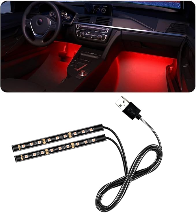 Car LED Strip Light, 24 LED RGB Auto Under Dash Interior Atmosphere Lights, USB Vehicle Decorative Lamp Ambient Night Light Strip, Lighting Kit Car Accessories (Red)